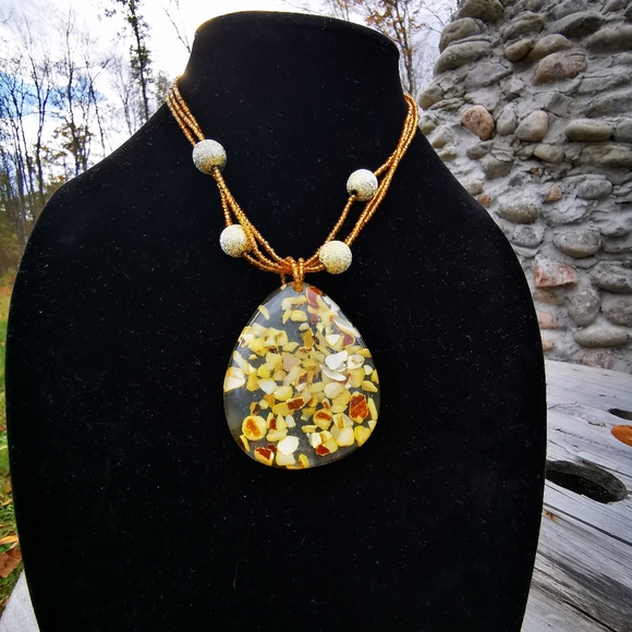 Vintage Abalone in Lucite Necklace Pendant - Picture 1 of 16